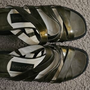 Kenneth Cole Olive and White Strappy Sandals